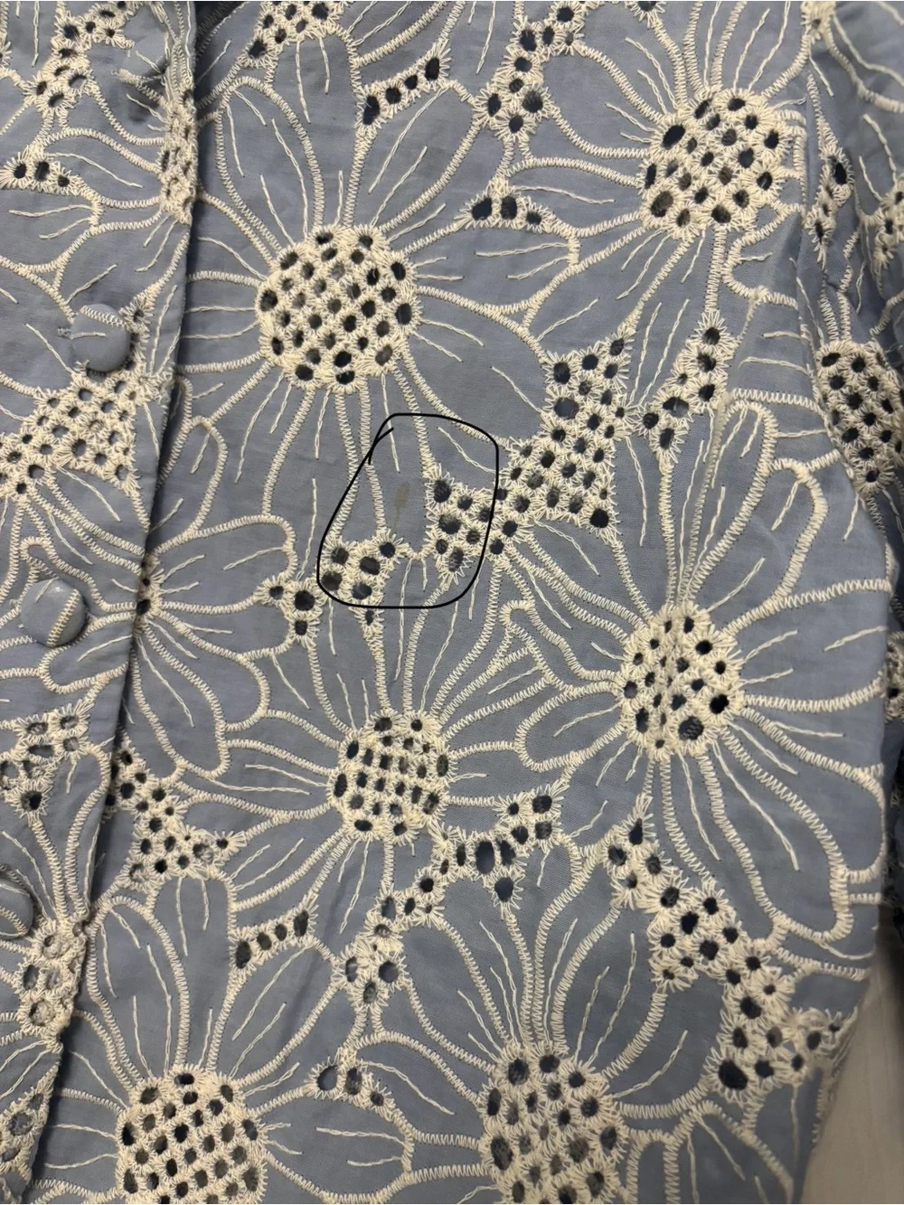 Vita Grace Blue Floral Embroidered Eyelet Cotton Puff Sleeve Blouse Top Size L - Picture 7 of 7